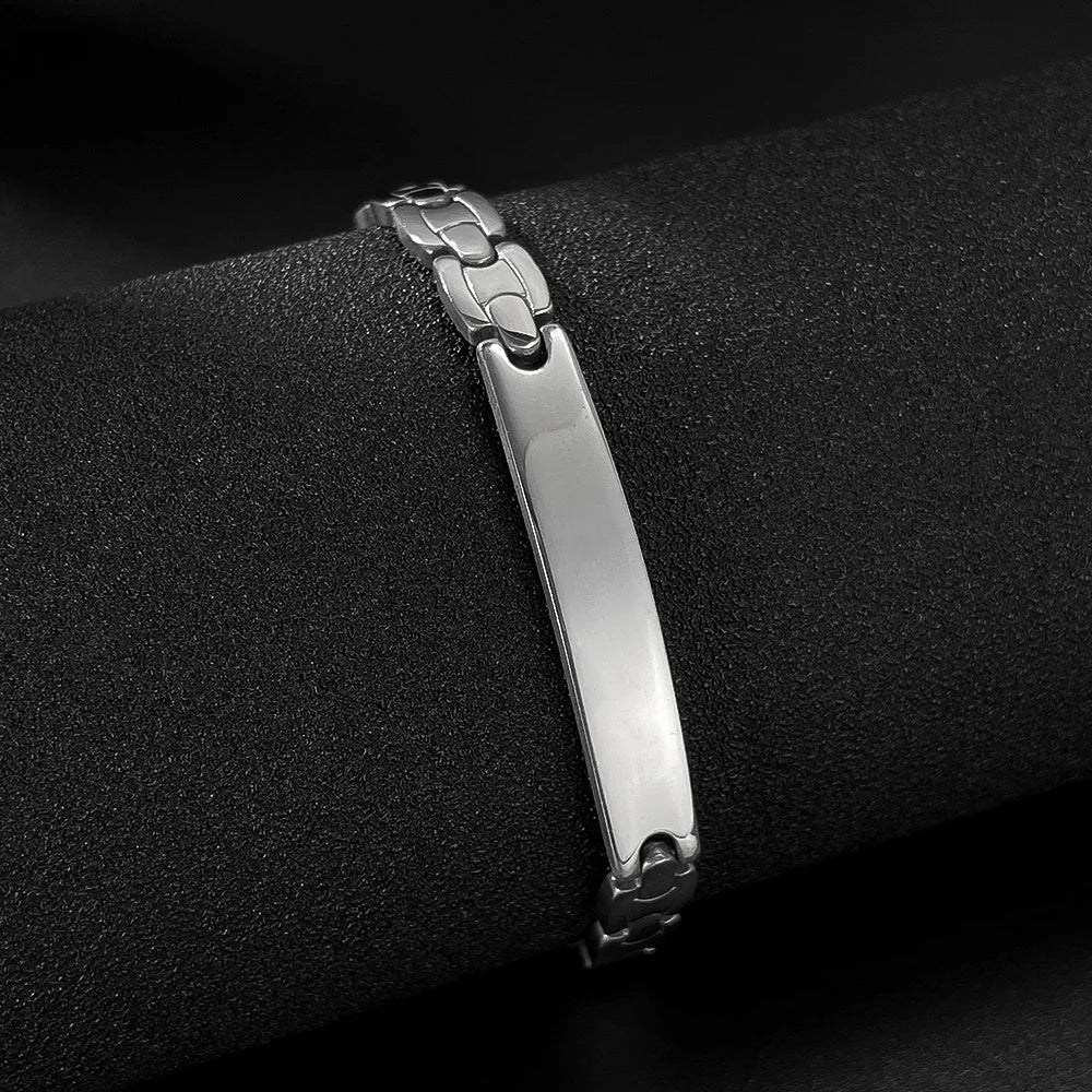 Men’s Hip Hop Curved Plate Bracelet – Polished Titanium Stainless Steel Wristband, Minimalist Urban Jewelry