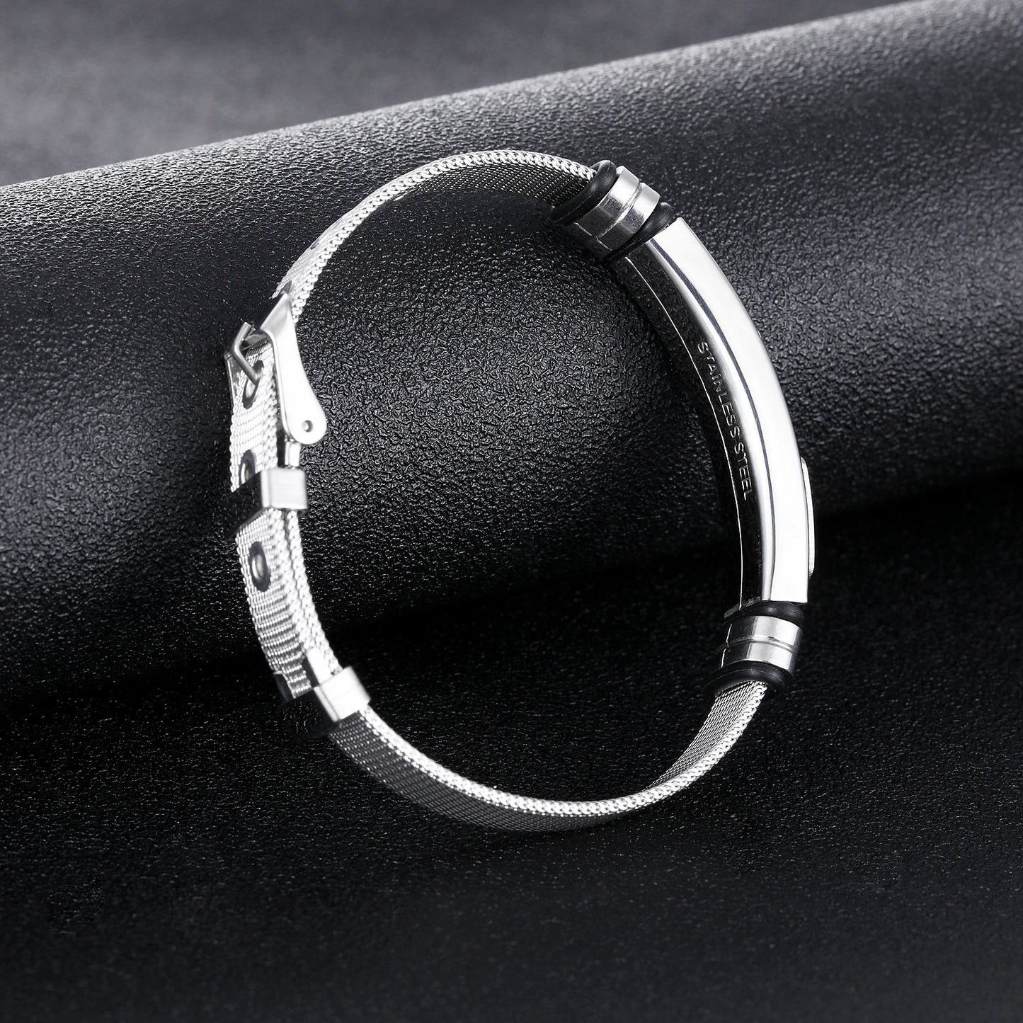 Menโs Vintage Punk Cross Bracelet โ Titanium Steel Mesh Band Wristband, Gothic Fashion Jewelry