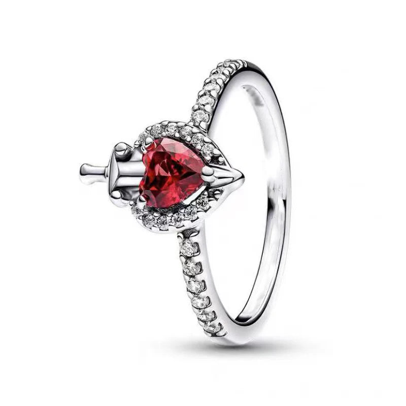 Mother's Day Valentine Gift Silver Love Zircon Ring and Rose Gift Box Set for Mother Girlfriend Wife Lover Sister