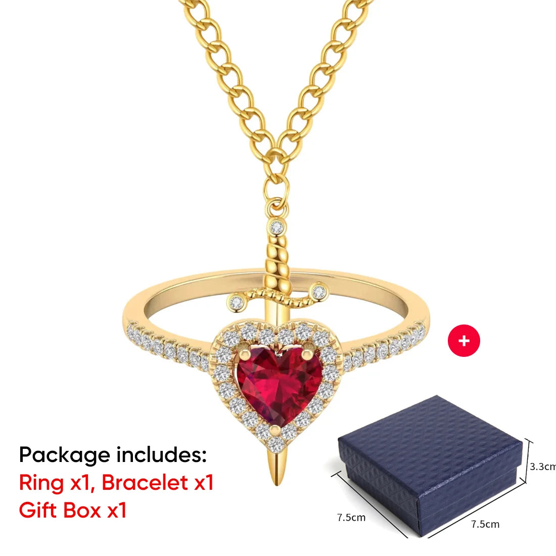 Couple Necklaces Heart Sword Pendant Necklace Ring Bracelet for Women for Him Her Valentine's Day Gift Jewelry