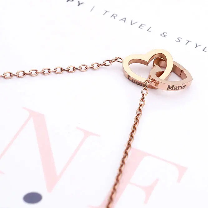 Personalized Custom Engraved Name Double Round Pendant Stainless Steel Necklace Valentine's Day Mother's Day Gift for Mom Her