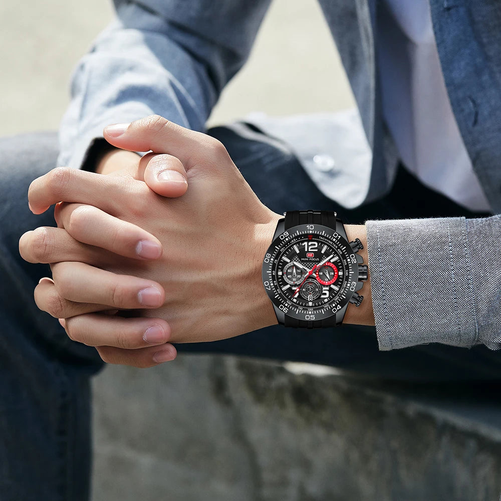 MINIFOCUS Men’s Waterproof Sport Watch – Multifunction Quartz Chronograph Luminous Dial Fashion Business Gifts for Him
