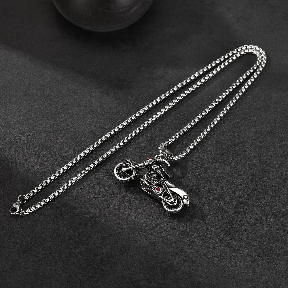 Men’s Motorcycle Pendant Necklace – Hip Hop Punk Style Titanium & Stainless Steel Chain, Trendy Biker Jewelry