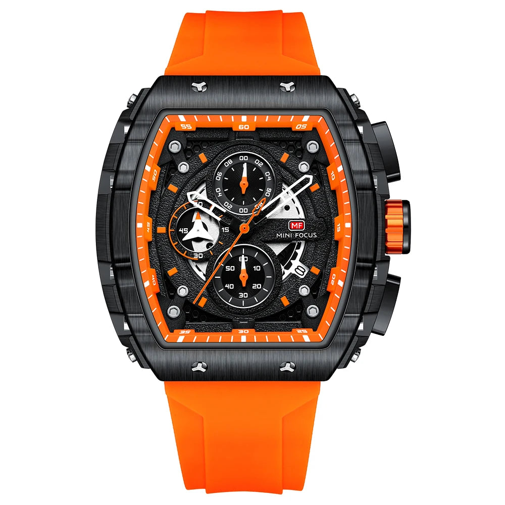 MINIFOCUS Luxury Men's Sports Watch Barrel Curved Glass Waterproof Luminous Automatic Analog Watch for Outdoor & Business