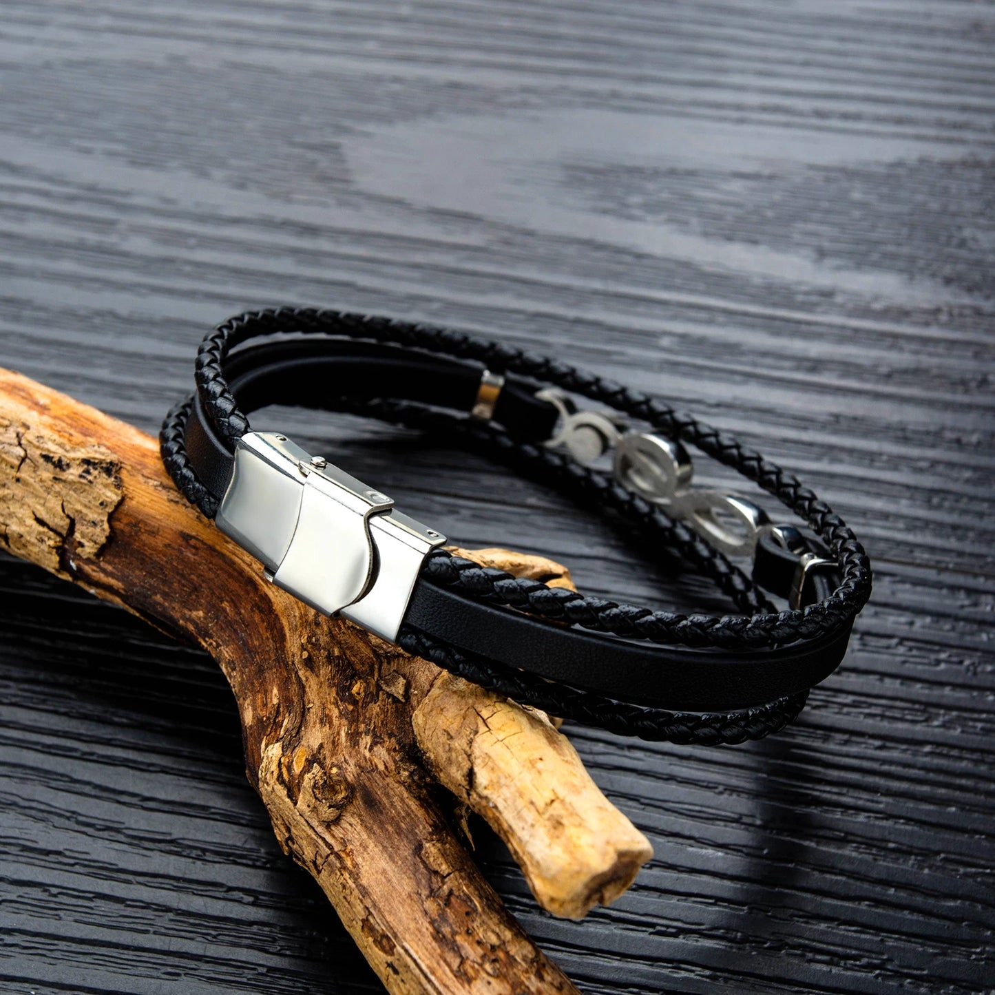 Men’s Music Note Leather Bracelet – Hip Hop Multi-Layer Braided Wristband, Trendy Punk Style Gift for Boyfriend