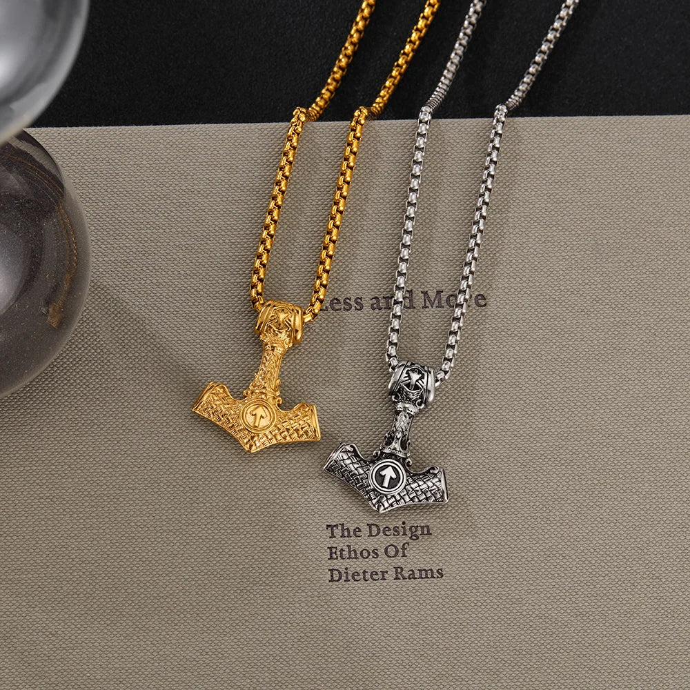 Men’s Viking Thor’s Hammer Pendant Necklace – Retro Norse Stainless Steel Nordic Amulet Jewelry