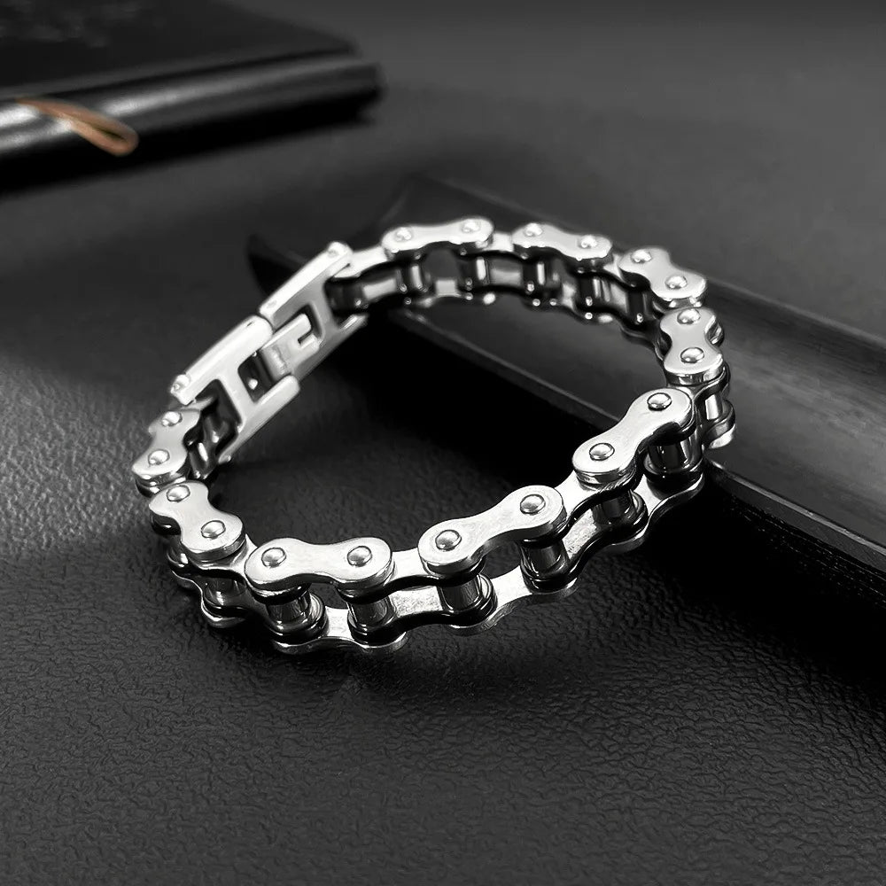 Hot-Selling Titanium Steel Biker Bracelet for Men – Rock Style Motorcycle Chain Design, Punk Jewelry