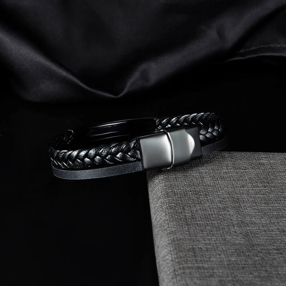 Men’s Retro Leather Bracelet – Classic Hip Hop Street Style Wristband, Fashion Accessory for Trendy Looks