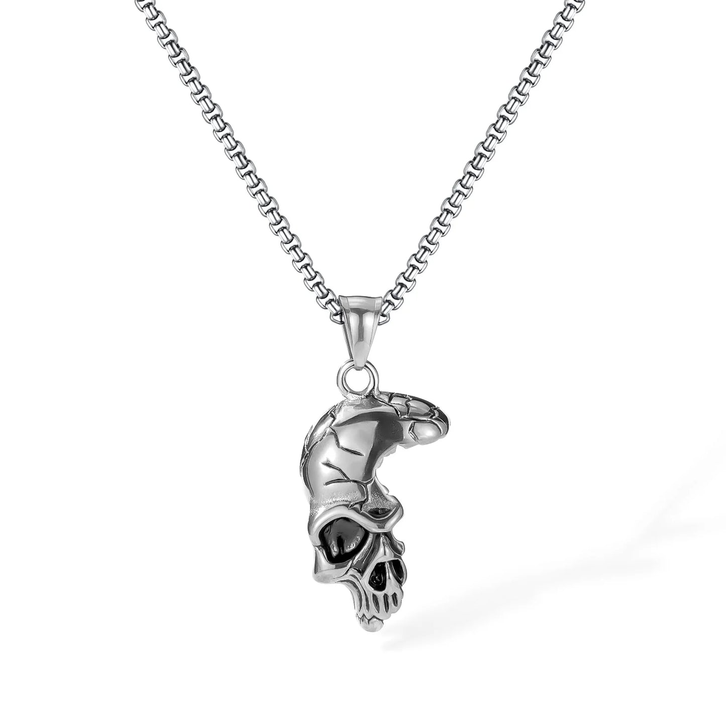 Men’s Punk Skull Pendant Necklace – Retro Stainless Steel Chain with Creative Gothic Style