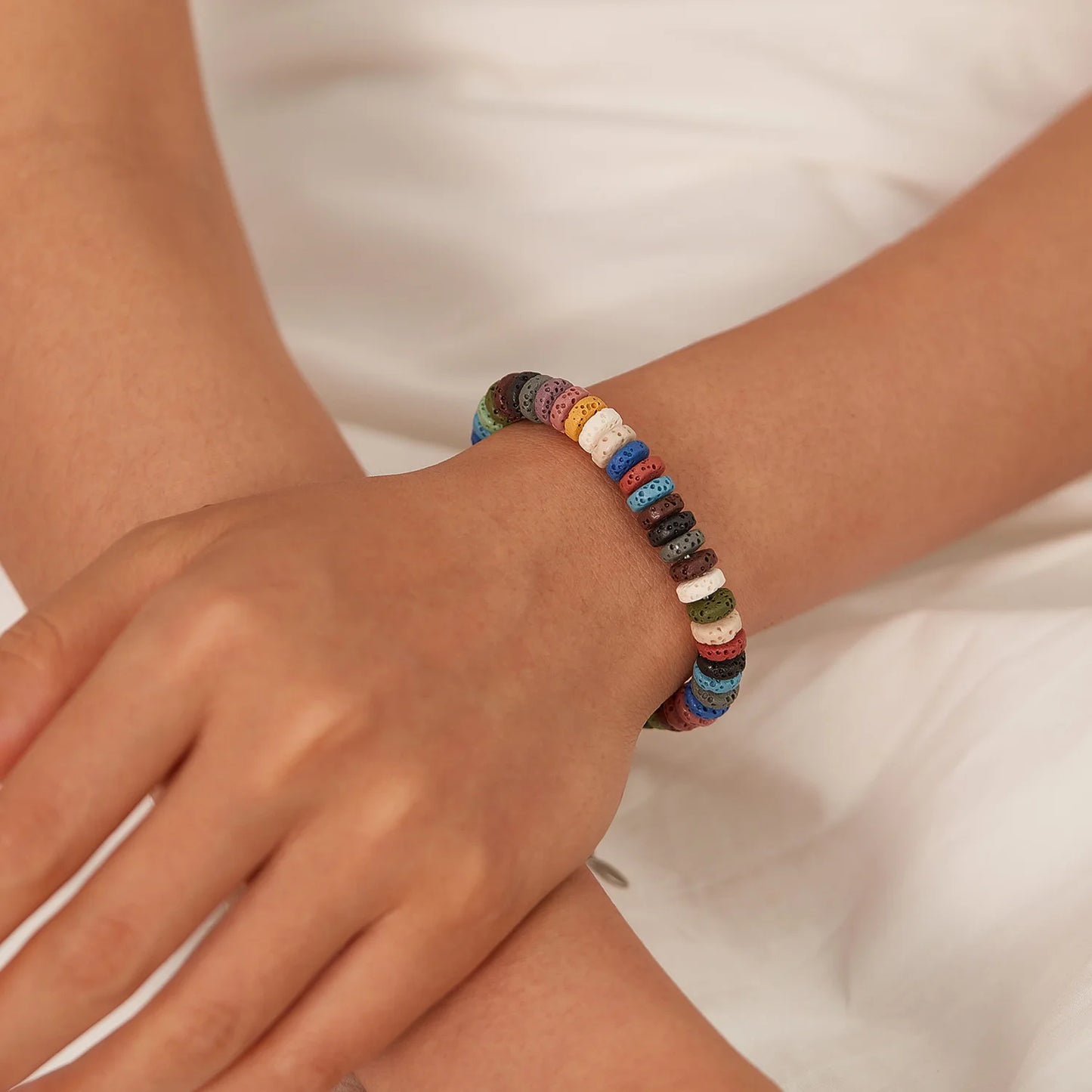 Unisex Stainless Steel Lava Stone Chain Bracelet – Colorful Volcanic Rock Titanium Steel Fashion Jewelry