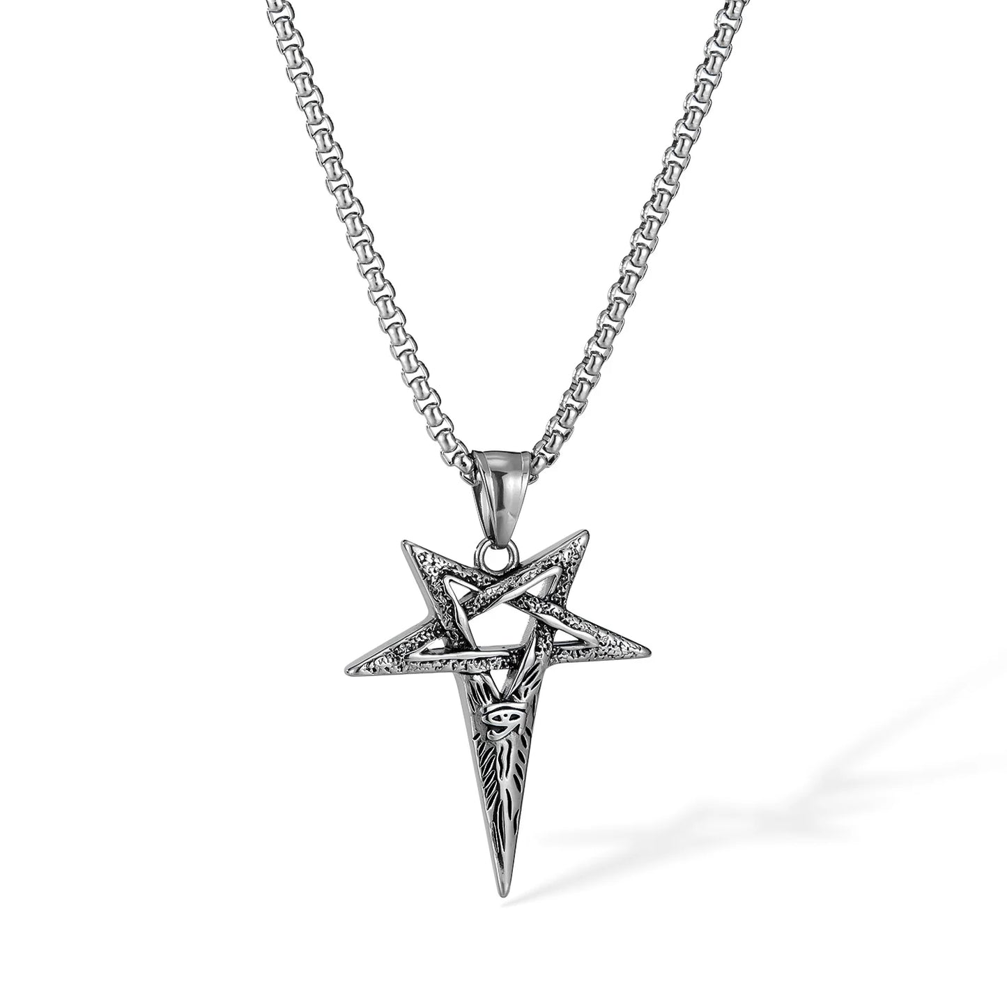 Men’s Viking Pendant Necklace – Horus Eye & Pentagram Symbol Retro Punk Stainless Steel Jewelry
