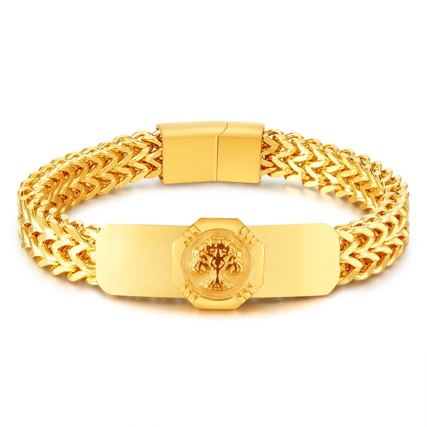 Men's Gold Stainless Steel Bracelet - Tree of Life Punk Rock Design