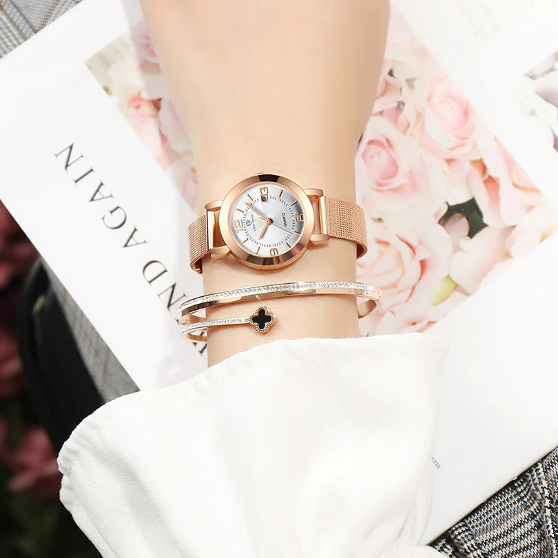 Luxury Women's Watch Stainless steel Strap Luminous Calendar Waterproof Elegant Trendy watches for woman