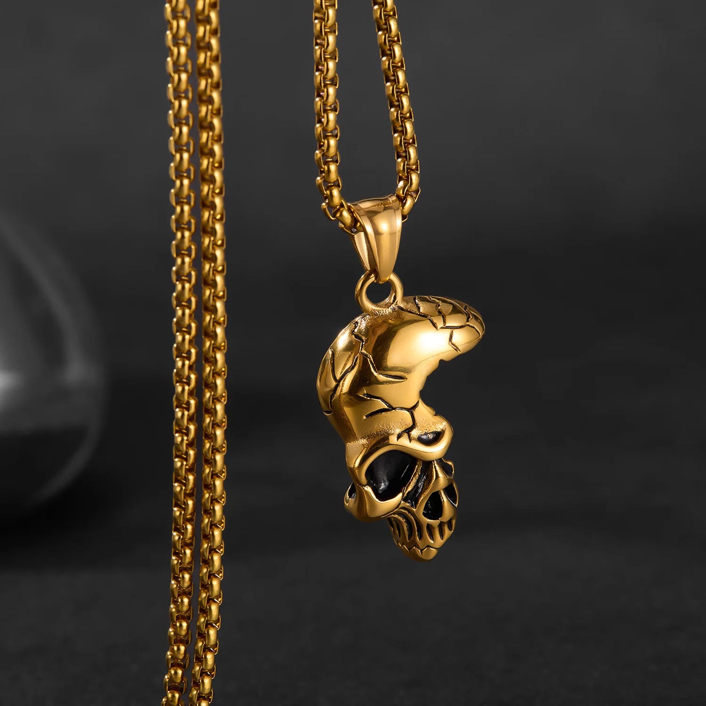 Men’s Punk Skull Pendant Necklace – Retro Stainless Steel Chain with Creative Gothic Style