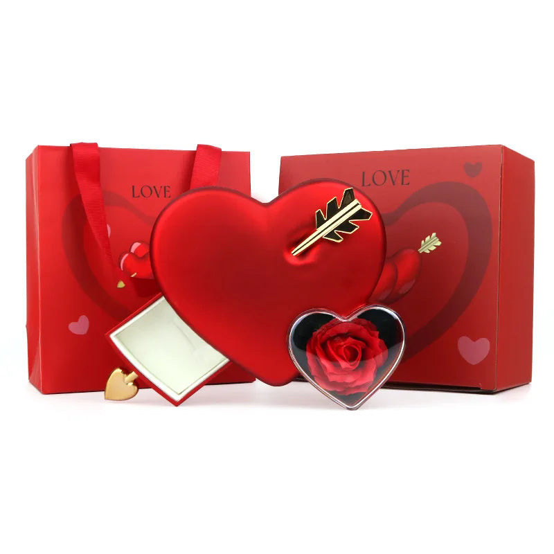 Hot Sale Cross-border Creative Heart-shaped Jewelry Storage Box for Valentine's Day with Unique Packaging Design for Rose
