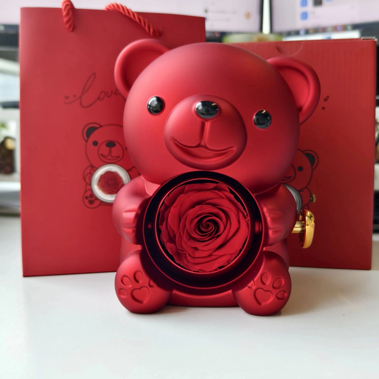 Couple Hug Pendant Stainless Steel Necklace Rose Bear/Flower Box For Women Girls Wedding Chain Necklaces Party Mother's Day Gift