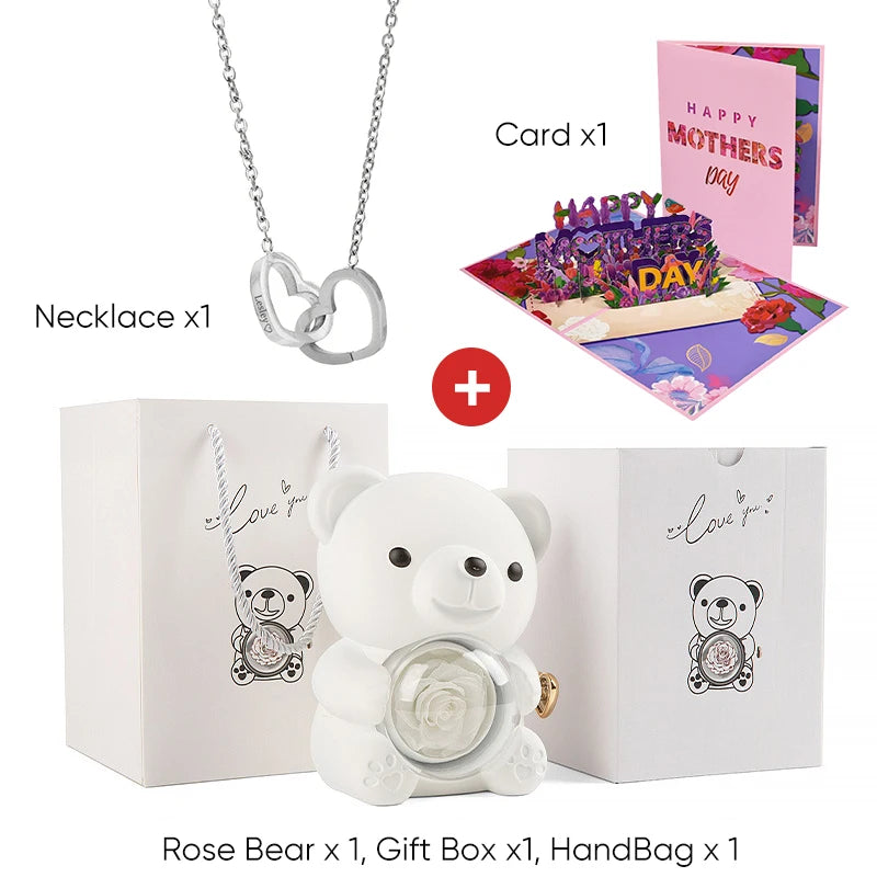 2025 New Beautiful 3D Mother's Day Card Roses Teddy Bear and Necklace Best Personalized Unique Mother’s Day Gifts for Mom