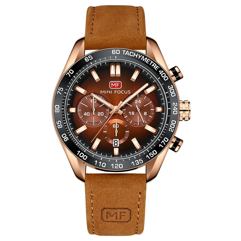 MINIFOCUS Men’s Casual Quartz Watch Genuine Crazy Horse Leather Strap Luminous Waterproof Fashion Timepiece Watch Gift for Him