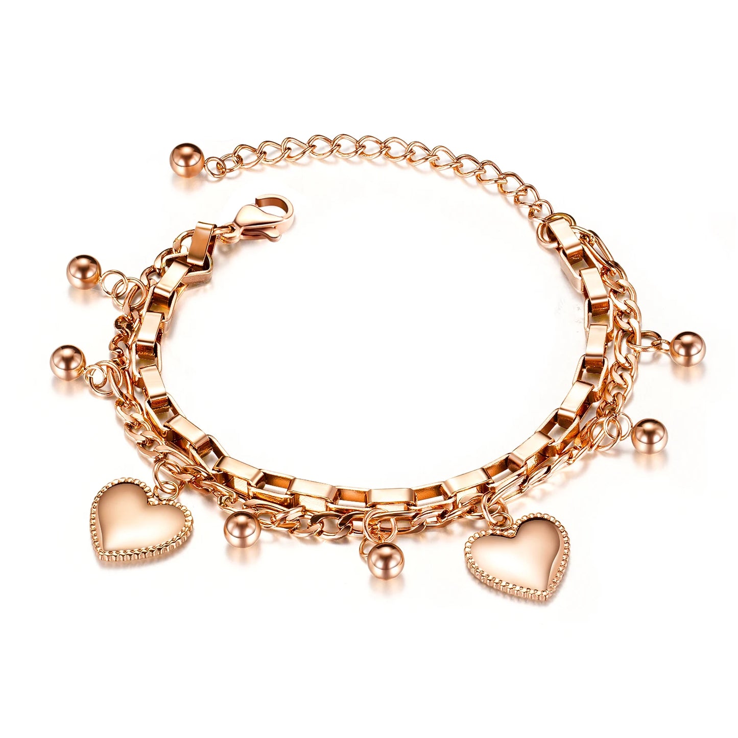 Trendy Layered Stainless Steel Bracelet for Women – Beaded Heart Titanium Steel Jewelry
