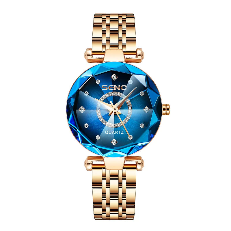 Fashion Ocean Star Women’s Watch Stainless Steel Band Gradient Glass Diamond Studded Dial Luxury Waterproof Luminous Timepiece