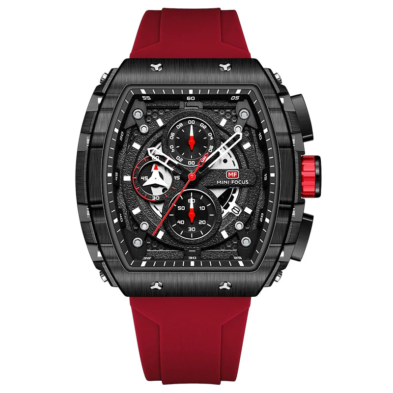 MINIFOCUS Luxury Men's Sports Watch Barrel Curved Glass Waterproof Luminous Automatic Analog Watch for Outdoor & Business