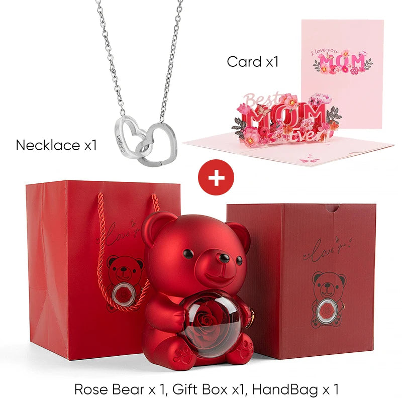 2025 New Beautiful 3D Mother's Day Card Roses Teddy Bear and Necklace Best Personalized Unique Mother’s Day Gifts for Mom