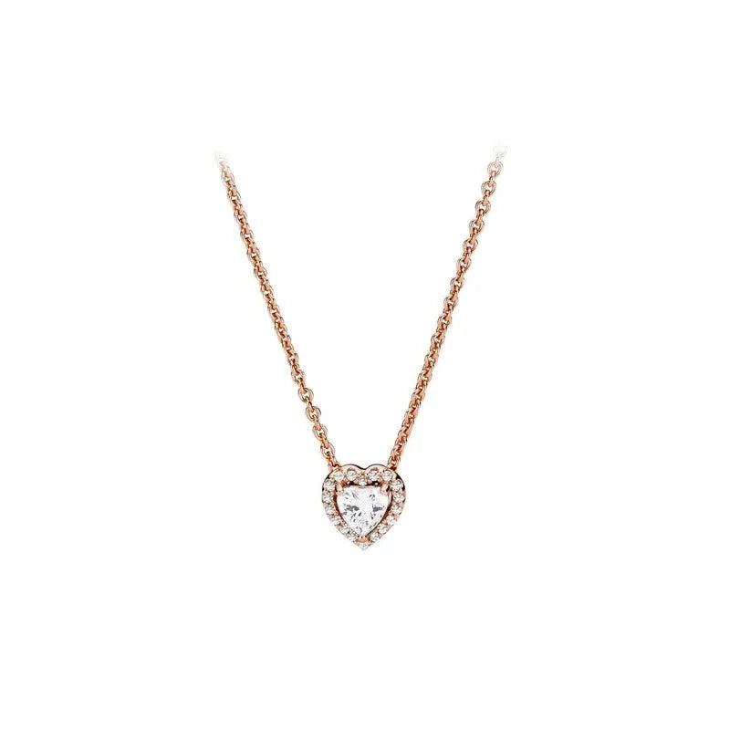 Red/Pink Shiny Love Full of Diamond Jewelry Charm Necklace Women Exquisite Jewelry Gift Rose Box Gifts Set