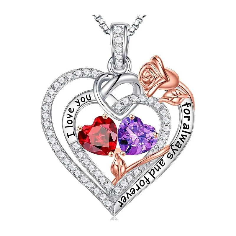 Fashion Double Heart Crystal Necklace with Rose Box – Perfect Gift Set for Women on Valentine's or Mother’s Day