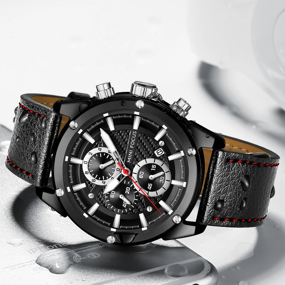 MINIFOCUS Men’s Fashion Business Watch – Bestseller Luminous Waterproof Quartz Timepiece with Genuine Leather Strap for Men