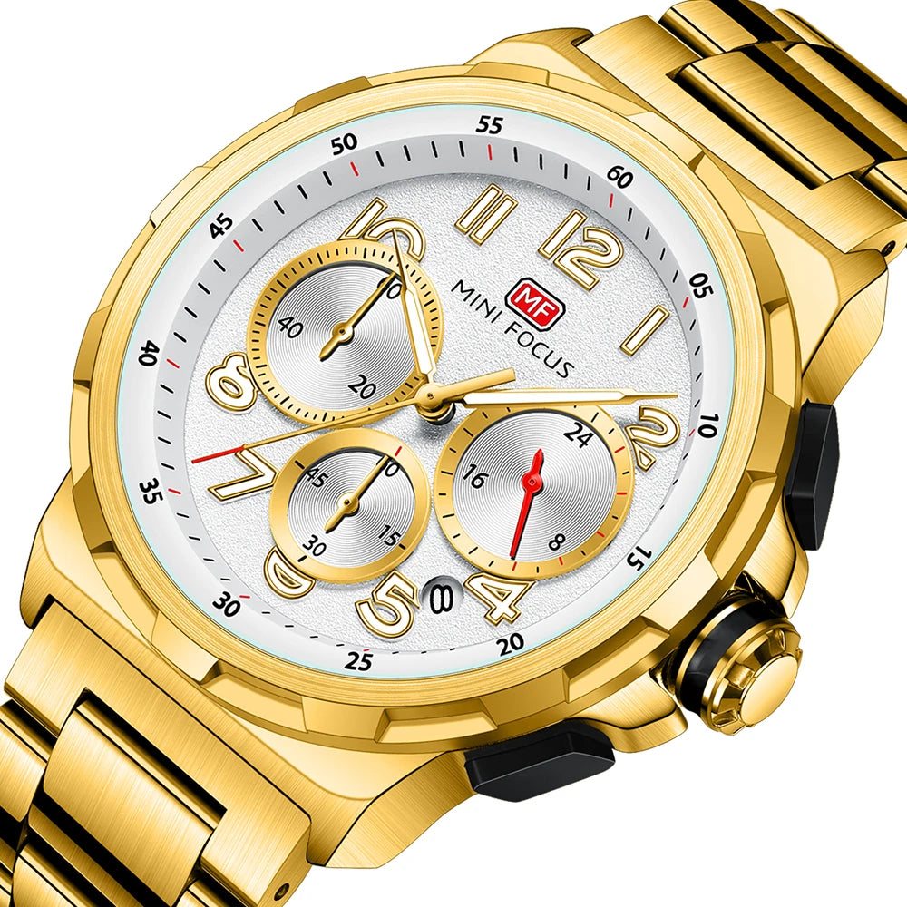 MINIFOCUS Men's Business Watch – Multifunction Waterproof Quartz Wristwatch Stainless Steel Band Stylish Professional Design