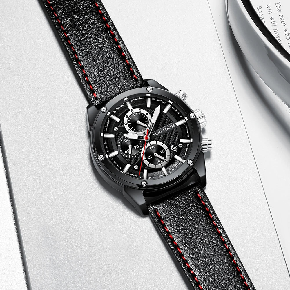 MINIFOCUS Men’s Fashion Business Watch – Bestseller Luminous Waterproof Quartz Timepiece with Genuine Leather Strap for Men