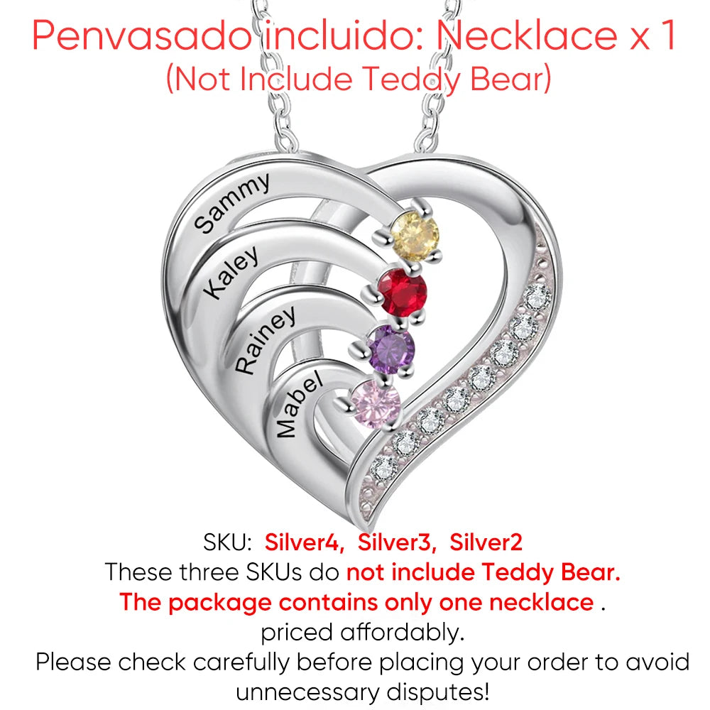 Fashion Personality Custom Engraved Name Heart Necklace and Eternal Rose Teddy Bear Jewelry Gift Box Christmas Valentine Women