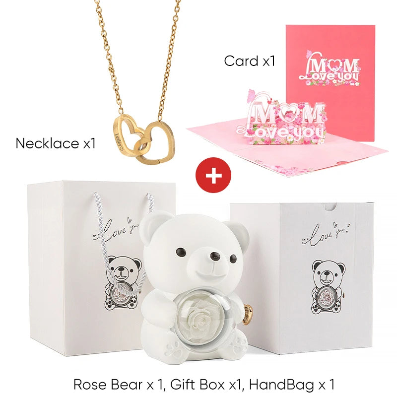 2025 New Beautiful 3D Mother's Day Card Roses Teddy Bear and Necklace Best Personalized Unique Mother’s Day Gifts for Mom