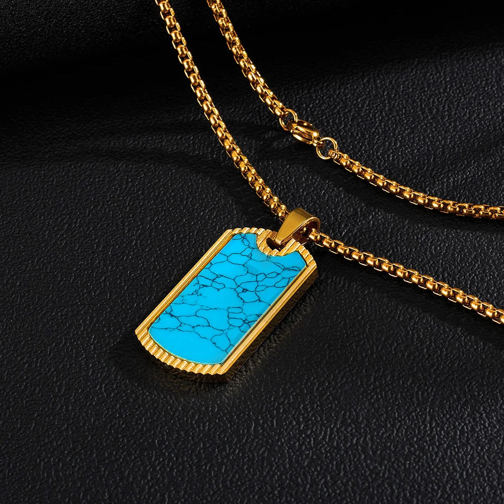 Men’s Turquoise Pendant Necklace – Creative Hip Hop Stainless Steel Chain for Streetwear Style