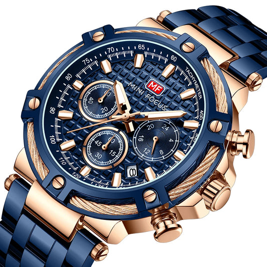 MINIFOCUS Men's Luxury Business Casual Watch Waterproof Quartz Wristwatch Luminous Stainless Steel Fashion Chronograph for Work