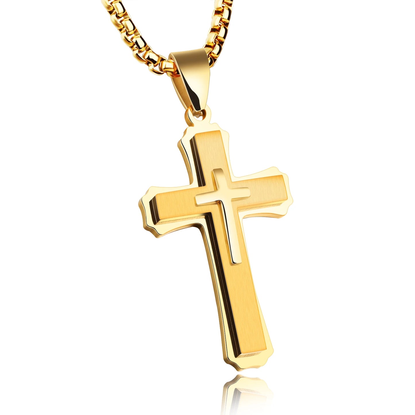 Men’s Triple Layer Cross Necklace – Vintage Titanium Steel Chain with Bold Gothic Style, Gift for Husband, Dad or Boyfriend