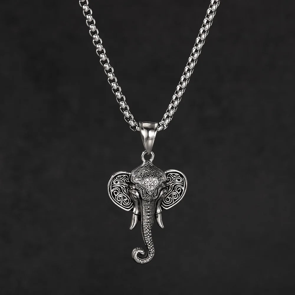 Men’s Retro Elephant Pendant Necklace – Creative Hip Hop Stainless Steel Chain Jewelry