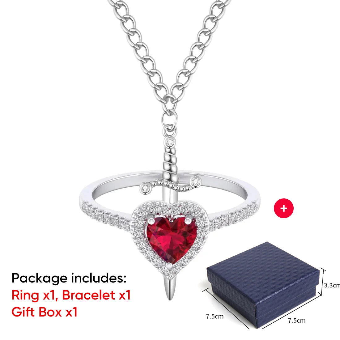 Couple Necklaces Heart Sword Pendant Necklace Ring Bracelet for Women for Him Her Valentine's Day Gift Jewelry