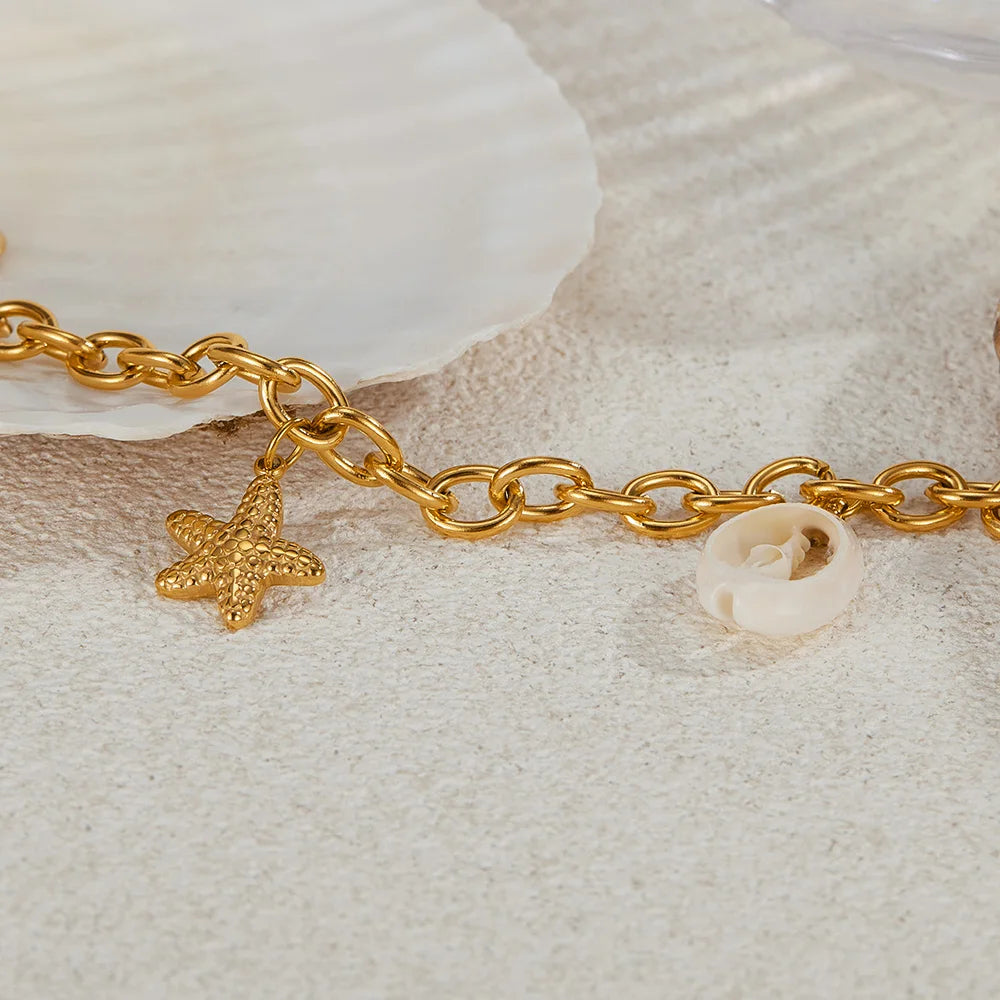Ocean Starfish Shell Bracelet for Women – Elegant Stainless Steel Luxury Chain Jewelry