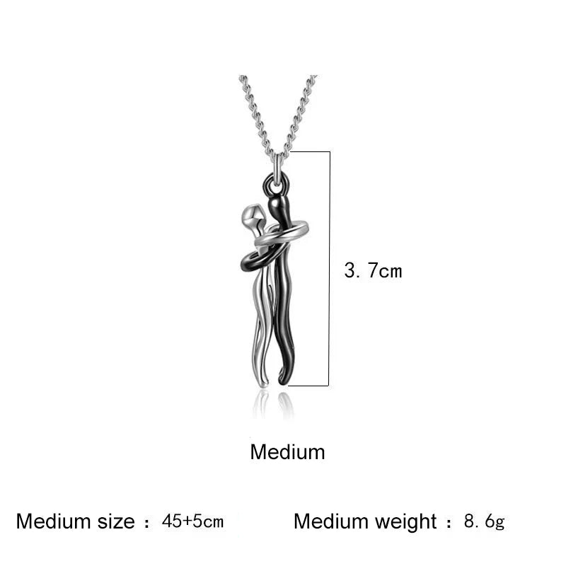 Chic Black Hug Pendant Necklace with Exquisite Gift Box for Couples - Elegant Love Symbol,Perfect for Party & Daily Wear