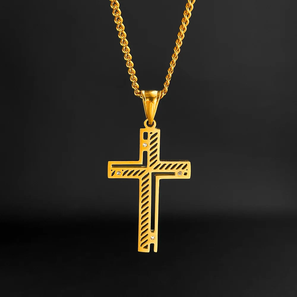 Men’s Hollow Cross Pendant Necklace – Modern Stainless Steel Religious-Inspired Jewelry