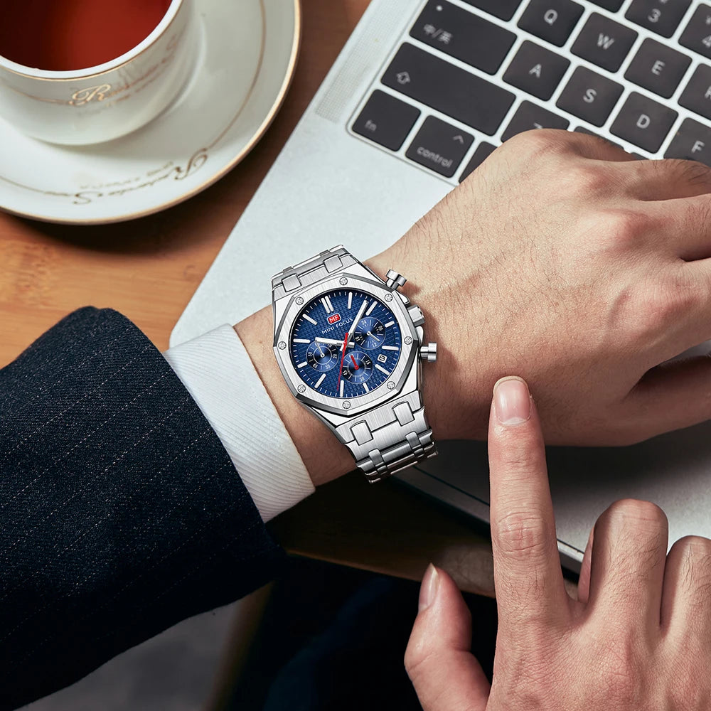 MINIFOCUS Men’s Business Casual Multifunction Quartz Watch – Luminous Waterproof Stainless Steel Band Watch Father’s Day Gift