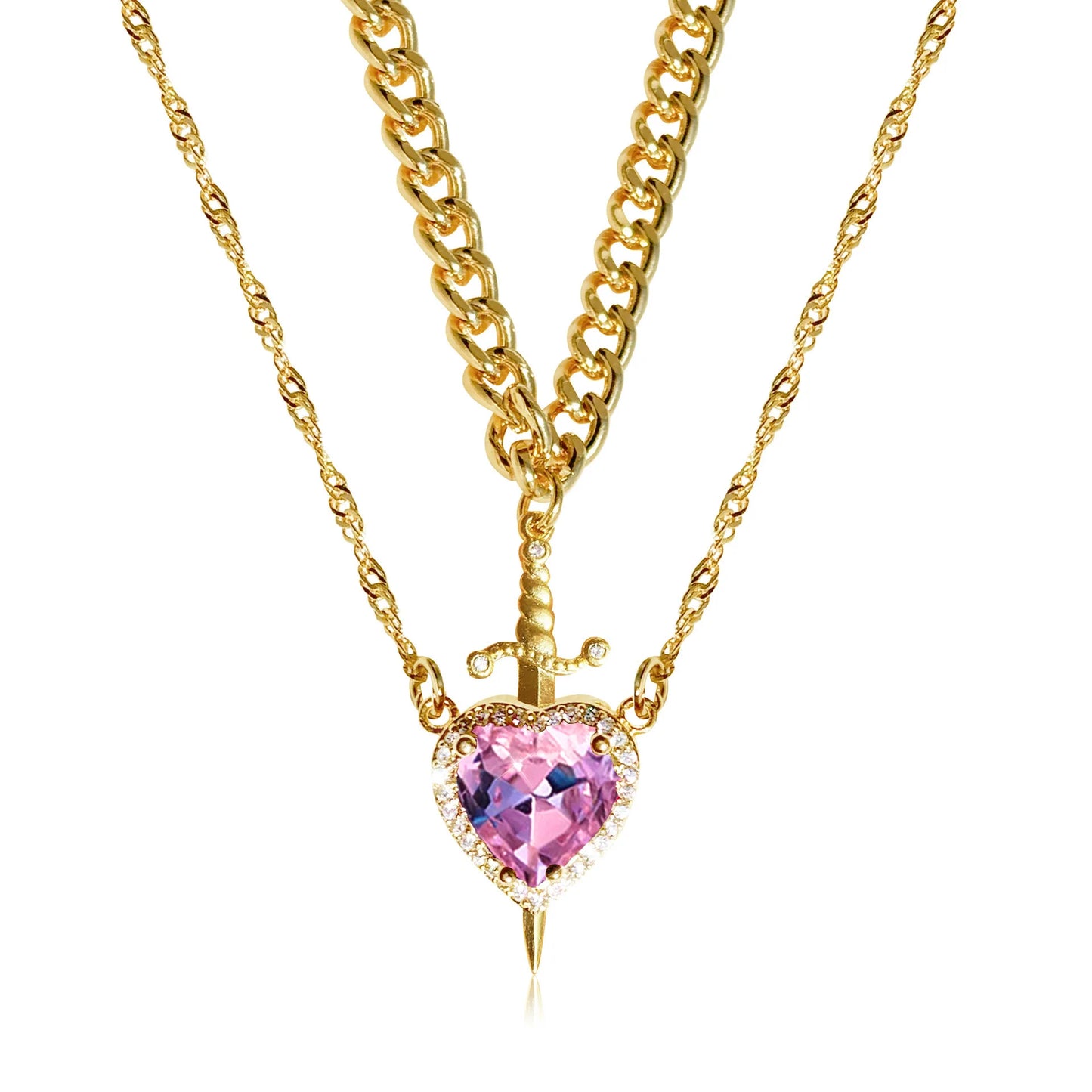 Rotating Eternal Rose Gift Box with Heart and Sword Pendant Necklace for Women Romantic Birthday Holiday Jewelry Gifts
