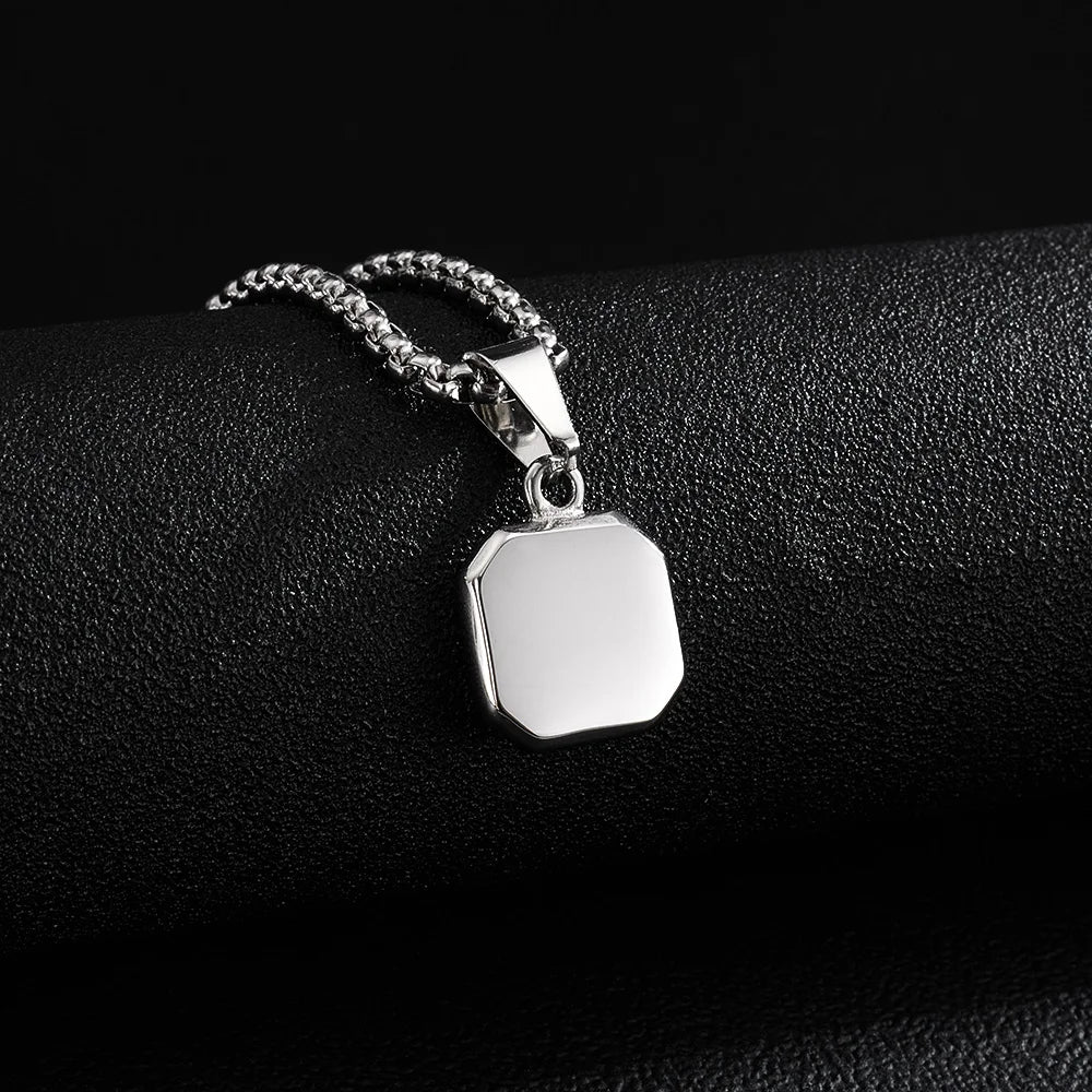 Men’s Geometric Block Pendant Necklace – Minimalist Stainless Steel Drip Enamel Hip Hop Jewelry