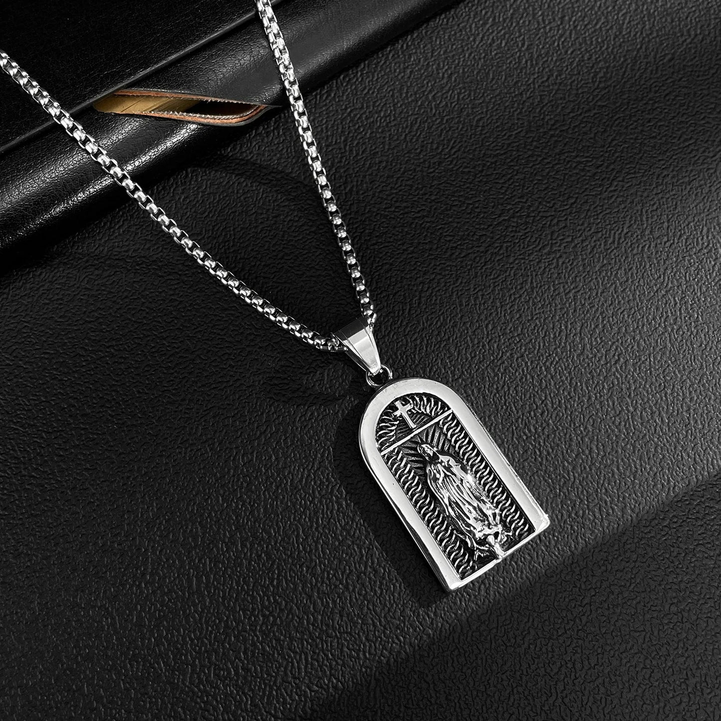 Men’s Retro Punk Cross & Geometric Block Pendant Necklace – Stainless Steel Titanium Hip Hop Jewelry