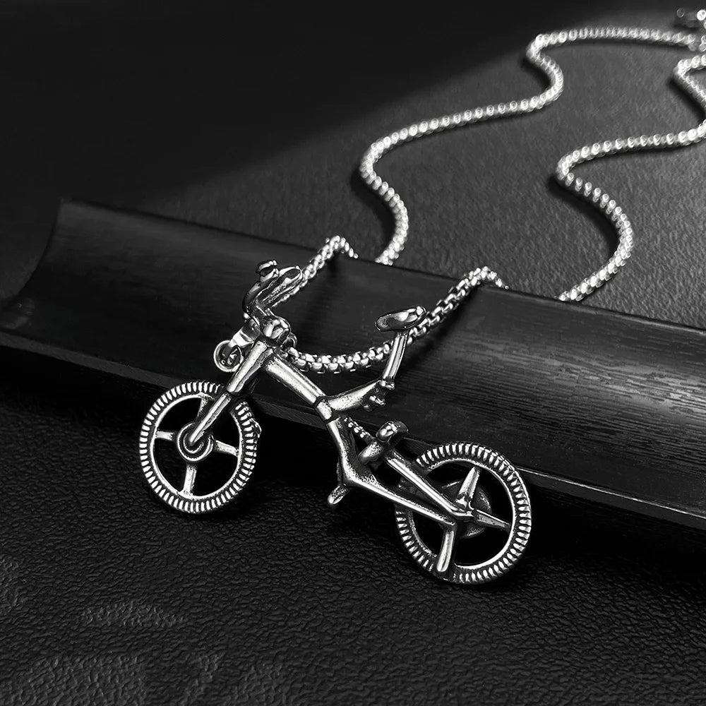 Men’s Retro Punk Bicycle Pendant Necklace – Stainless Steel Bike Chain Jewelry for Biker Style
