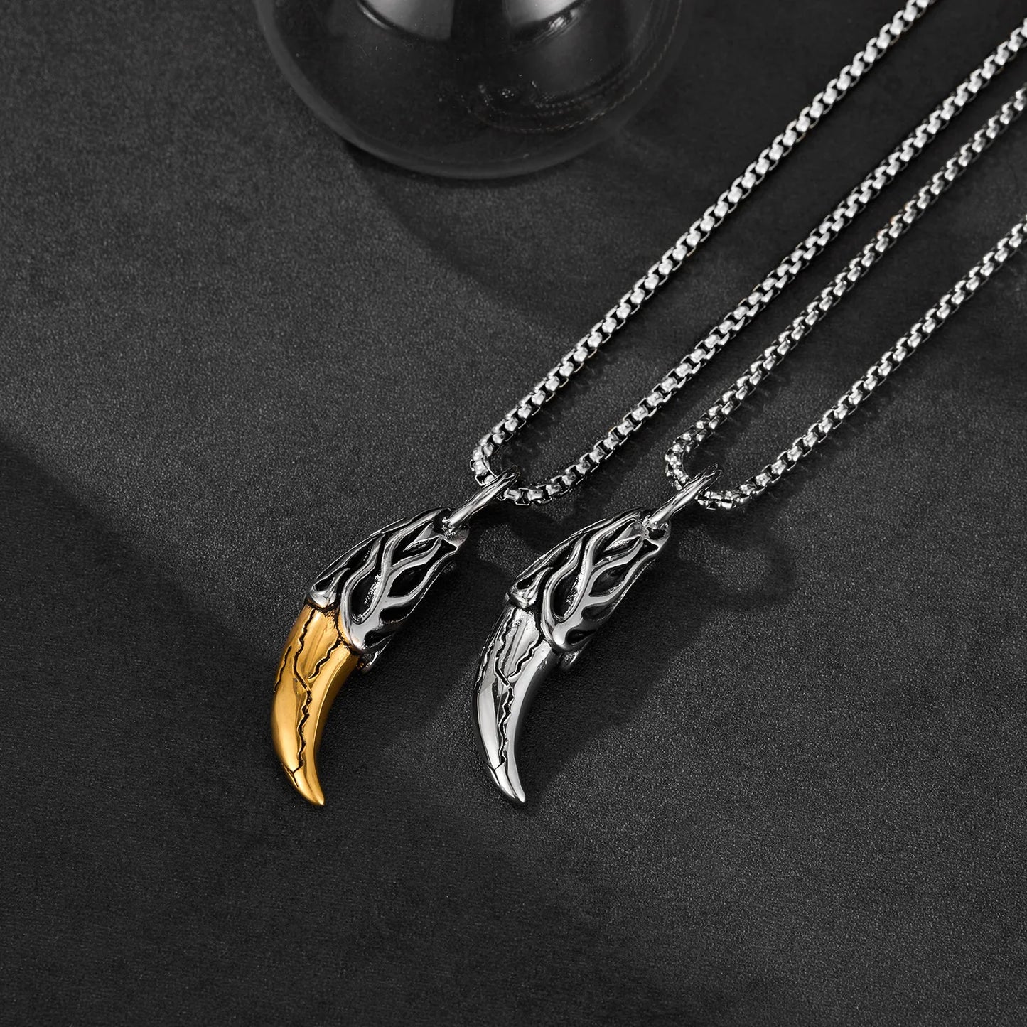 Men’s Wolf Fang Pendant Necklace – Punk Stainless Steel Tooth Amulet, Streetwear Hip Hop Chain Jewelry