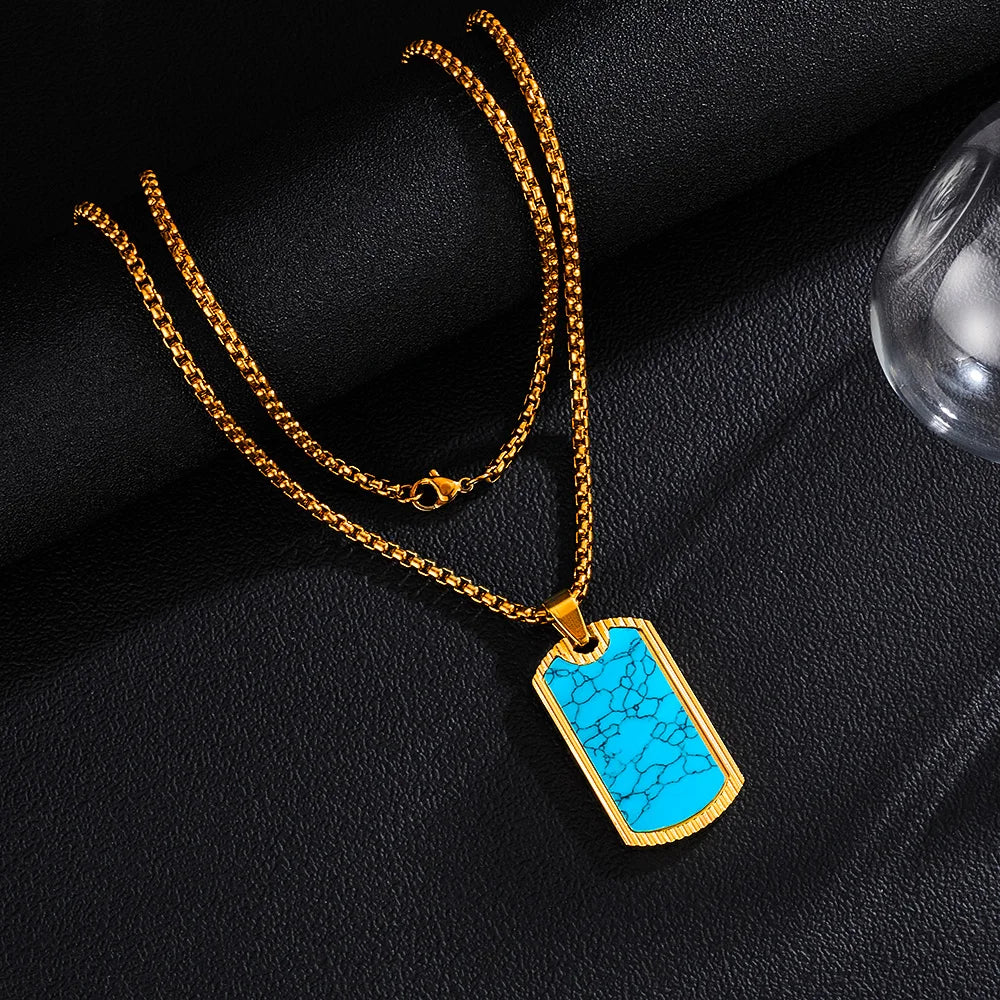 Men’s Turquoise Pendant Necklace – Creative Hip Hop Stainless Steel Chain for Streetwear Style