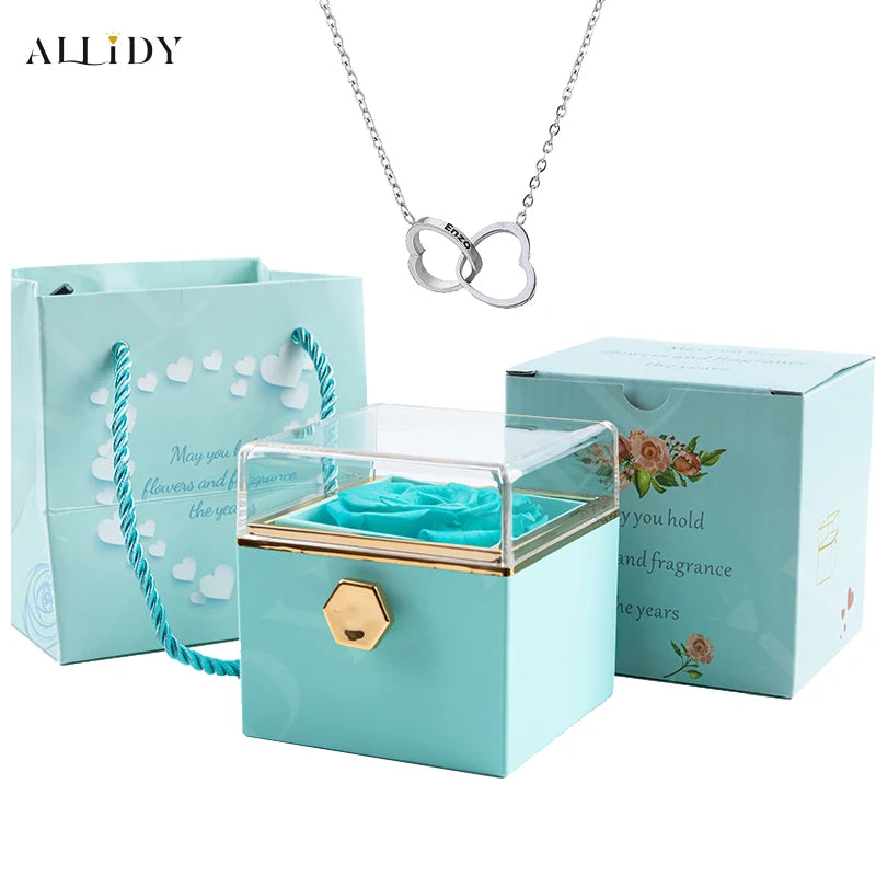 Personalized Custom Necklace & Real Rose Jewelry Box Gift Set Proposal Confessions Birthday Mother's Day Holiday Gift for Women