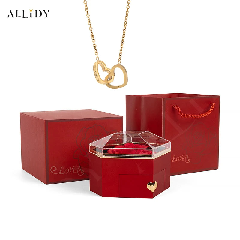 Heart Customize Name Heart Eternal Rose Jewelry Box For Birthday Mother's Day Valentine's Day Teachers' Day Gifts